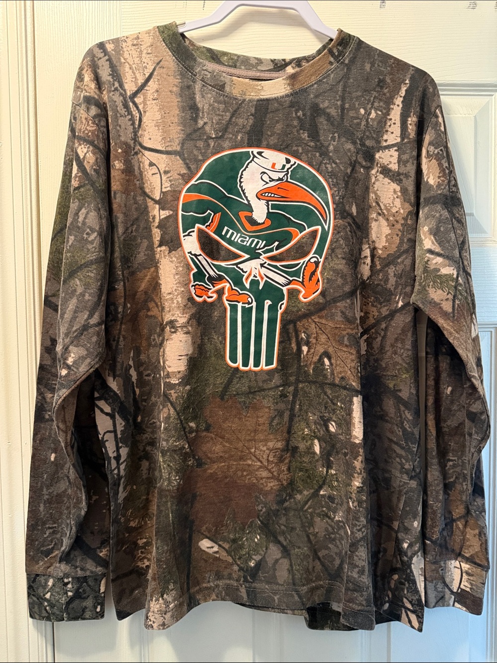 Miami Themed Camo Long Sleeve Tee - Green/Orange
